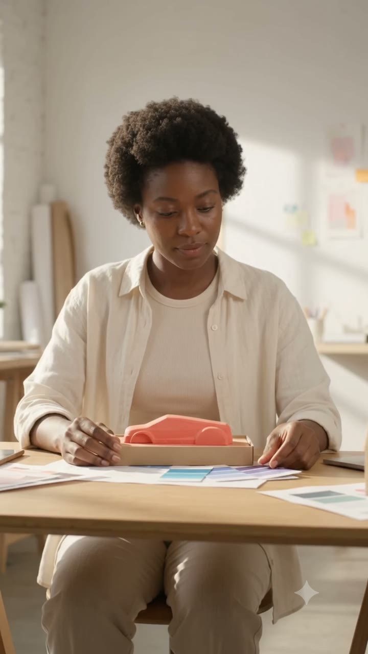Packing a product by hand at a desk (fictional AI illustration)